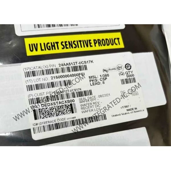 Quality 24AA512T-I/CS17K 512Kbit 1.7V to 5.5V 400 kHz Memory IC Chip Serial EEPROM with I2C Interface for sale