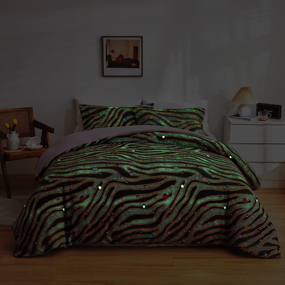 White Floral Bedding Sets for Kids Boys Girls Twin 2 PCs Glow in The Dark Duvet Cover