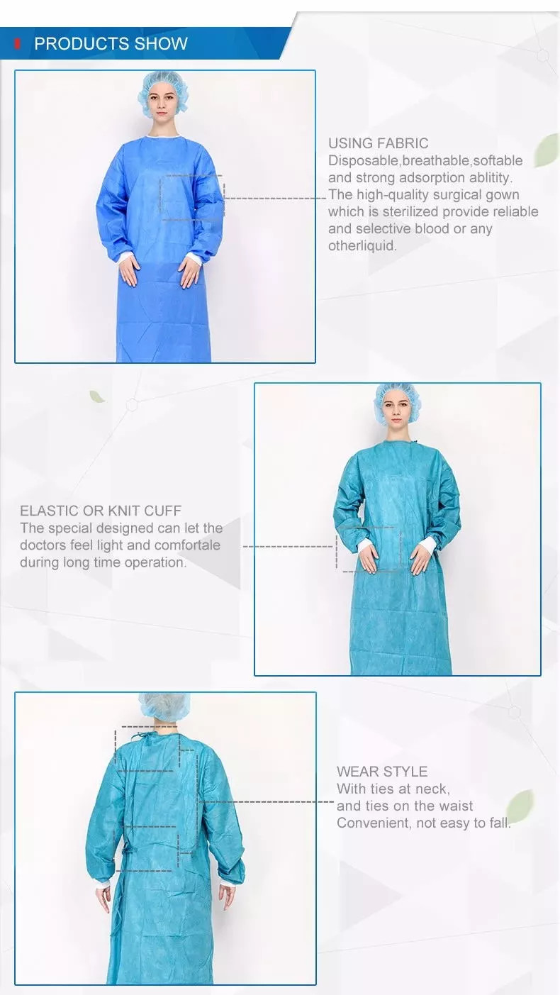 Blue SMMS Surgical Gown EN 13795 Sterile Gown With Ultrasonic Sewing