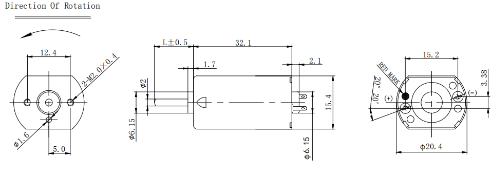 180 15mm*32mm DC Mini Vibration Motor Dimensions