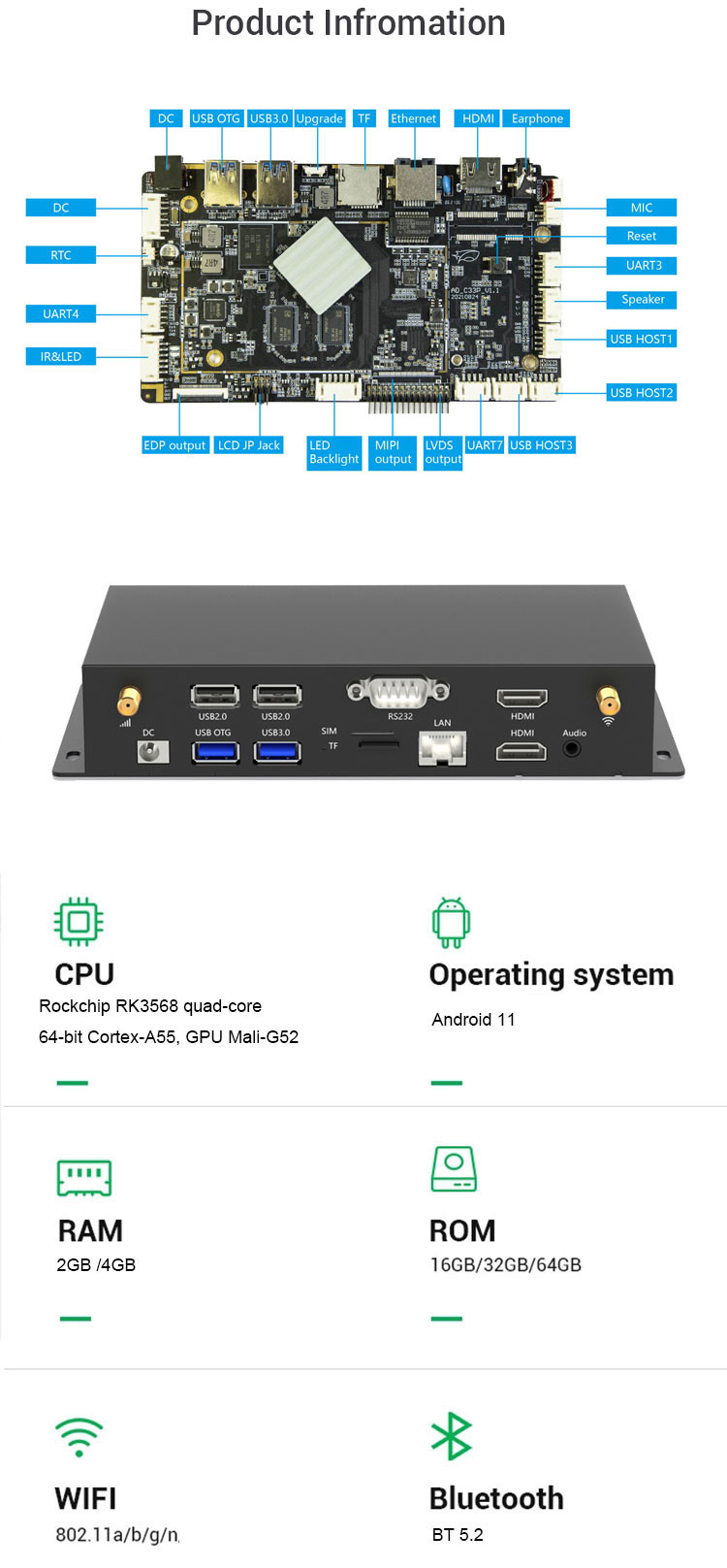 Quad-core RK3568 Android Media Player With And Stability Multi Interfaces For Various Applications