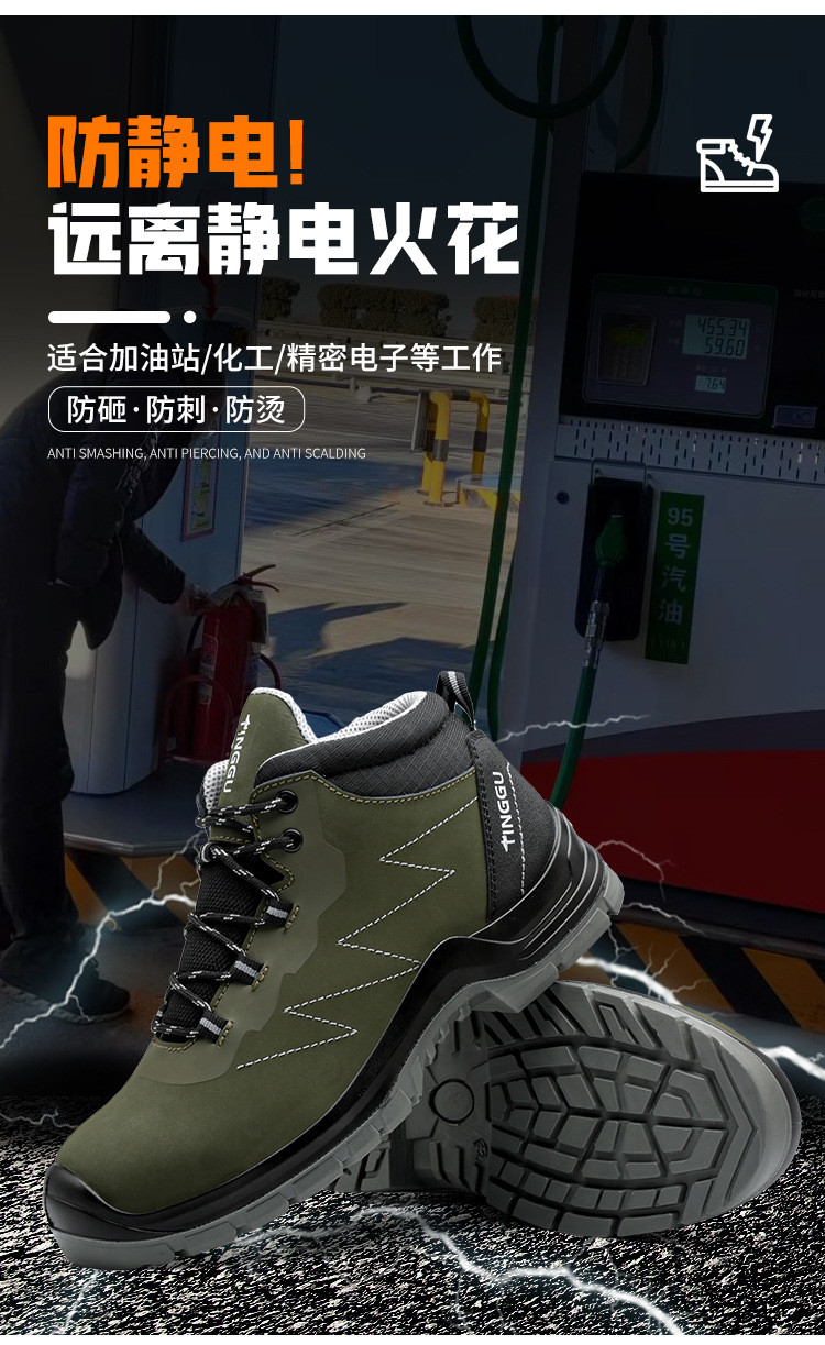 Anti-static Steel Toe Safety Boots Genuine Leather Work Shoes With Steel Plate Midsole PU Sole