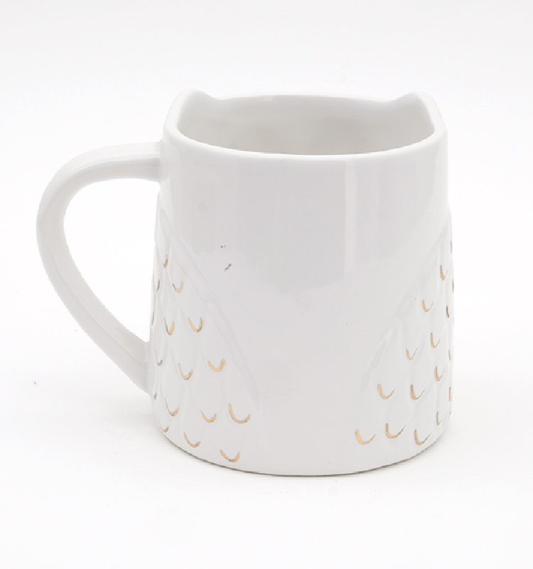 Custom Design White 16oz 3d Hand Paint Earthenware Owl Mug Ceramic Coffee