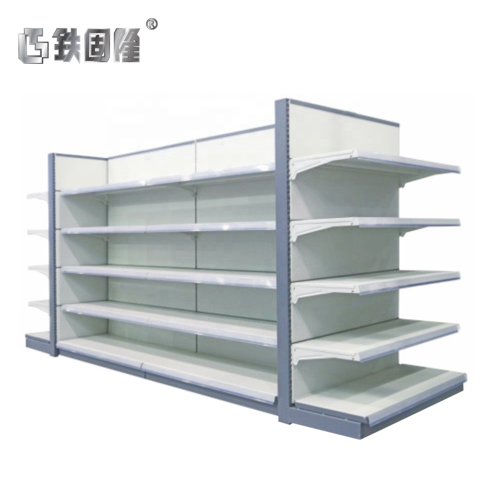 Medium Duty Double-Sided Supermarket Rack with 1-7 Layers Metal and Wood Material