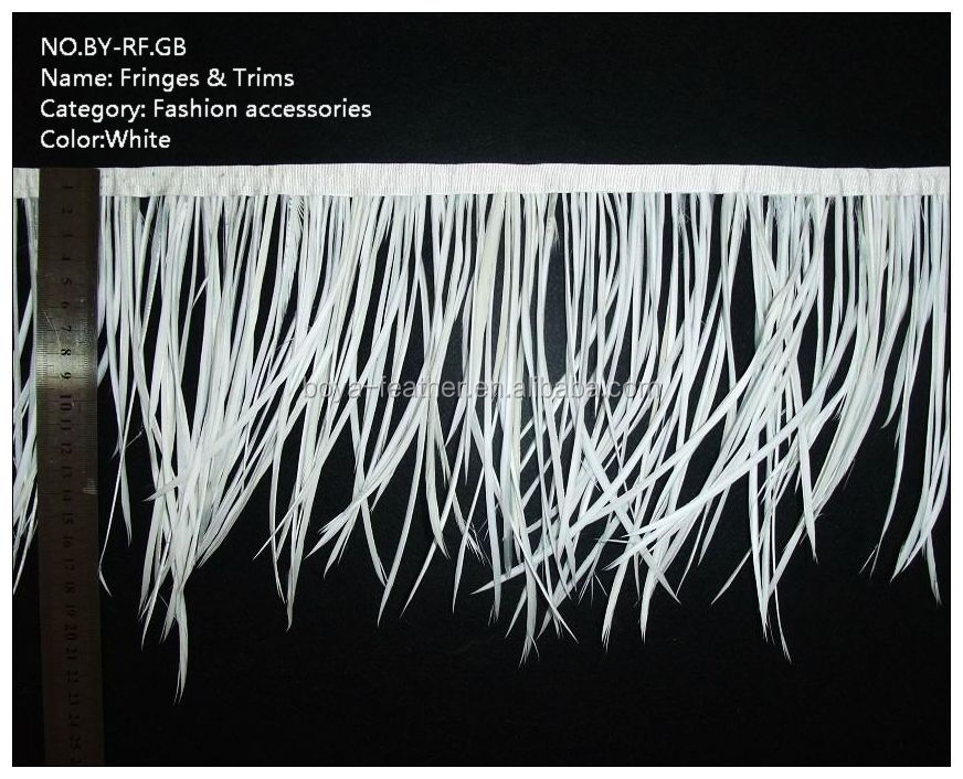 Dyed Spiky Goose Biot Feather Fringe Trim with Satin Ribbon Tapes Chicken Feather
