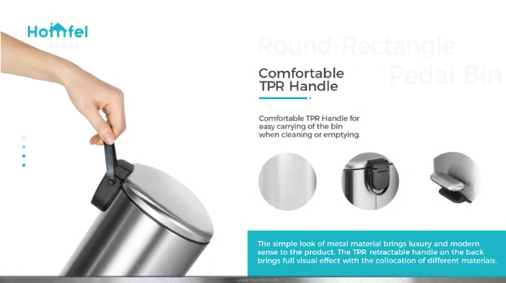 ODM Stainless Steel rounded rectangle Foot pedalTrash Can With Soft Close Lid ktichen trash bin