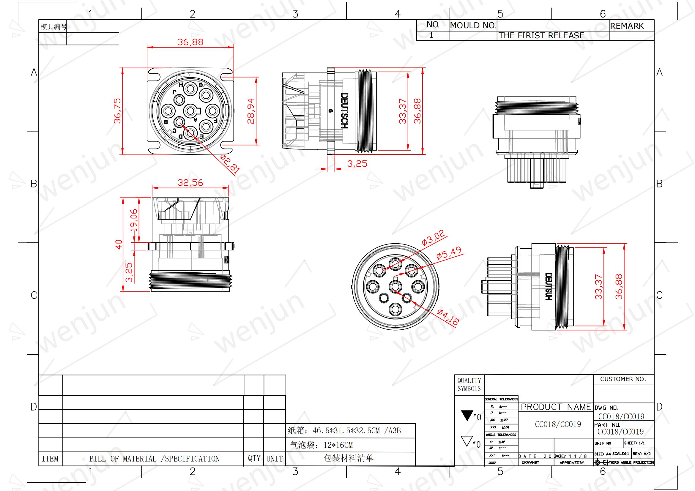 Green Deutsch J1939 Female Connector , Automotive 9 Pin OBD Connector