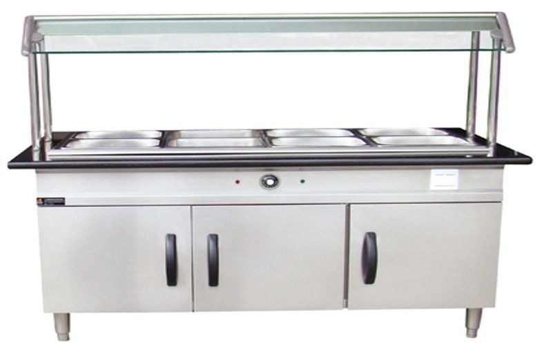 Stainless Steel Hot Food Serving Unit With Storage Cabinet and Top Shelf 1500*700*800+550mm