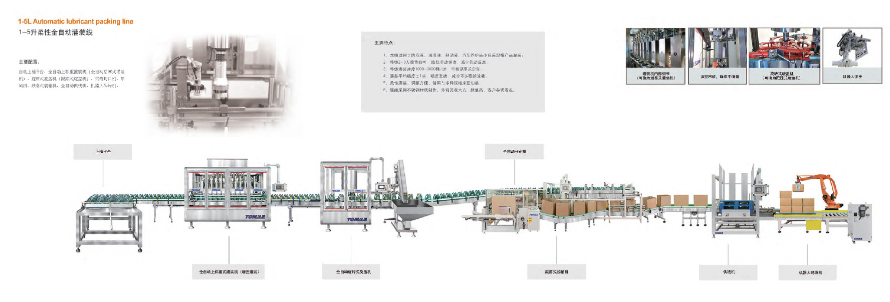 1-5L Lubricant Filling Line 1000-5000BPH 1000ml-5000ml
