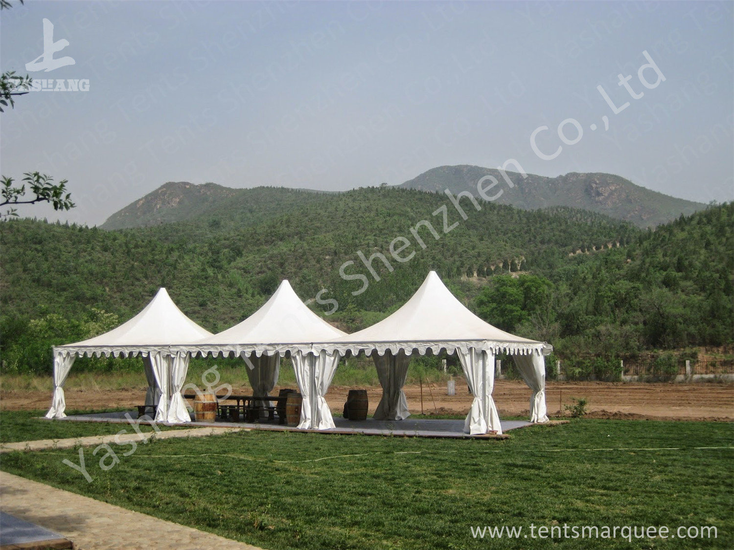Weather and Fire Resistant Array Pagoda Fabric White Luxury Outdoor Canopy High Peak Aluminum Tent