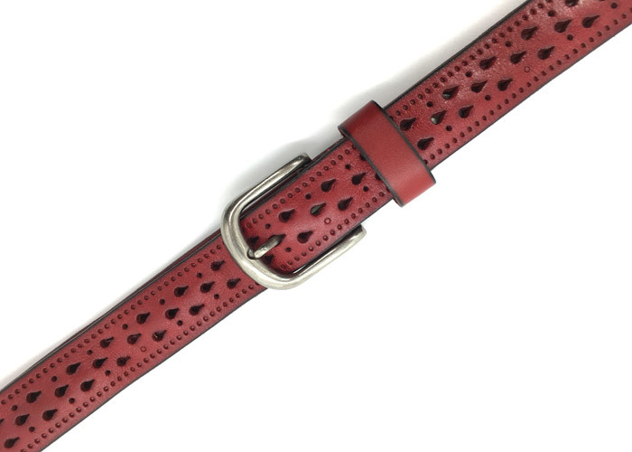 Red 2.2cm Hollow Women Cow Leather Belt With Alloy Pin Buckle