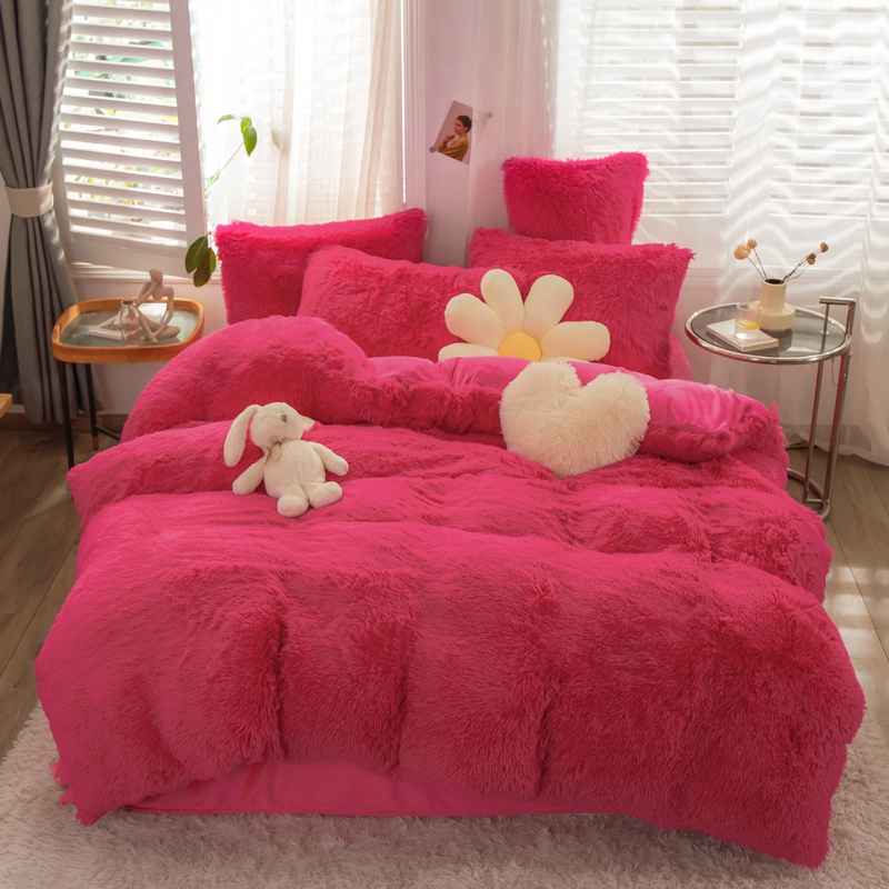European and American Style Solid Color Thickened Warm Mink Velvet Duvet Bedding Set