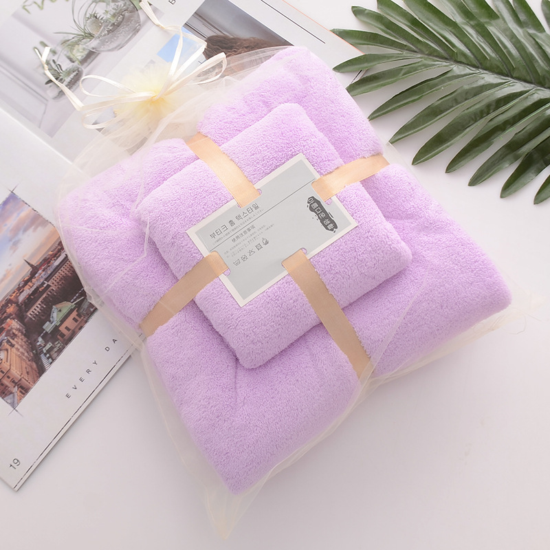 Home Hostel density Coral Velvet Bath Towel Set Soft and Absorbent with Plain Lace