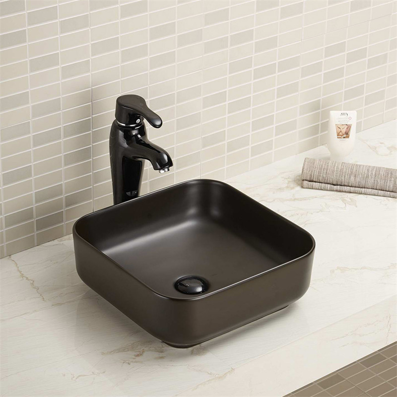 15.16" Square Countertop Bathroom Sink With Tap Hole Scratch Resistant Rugged