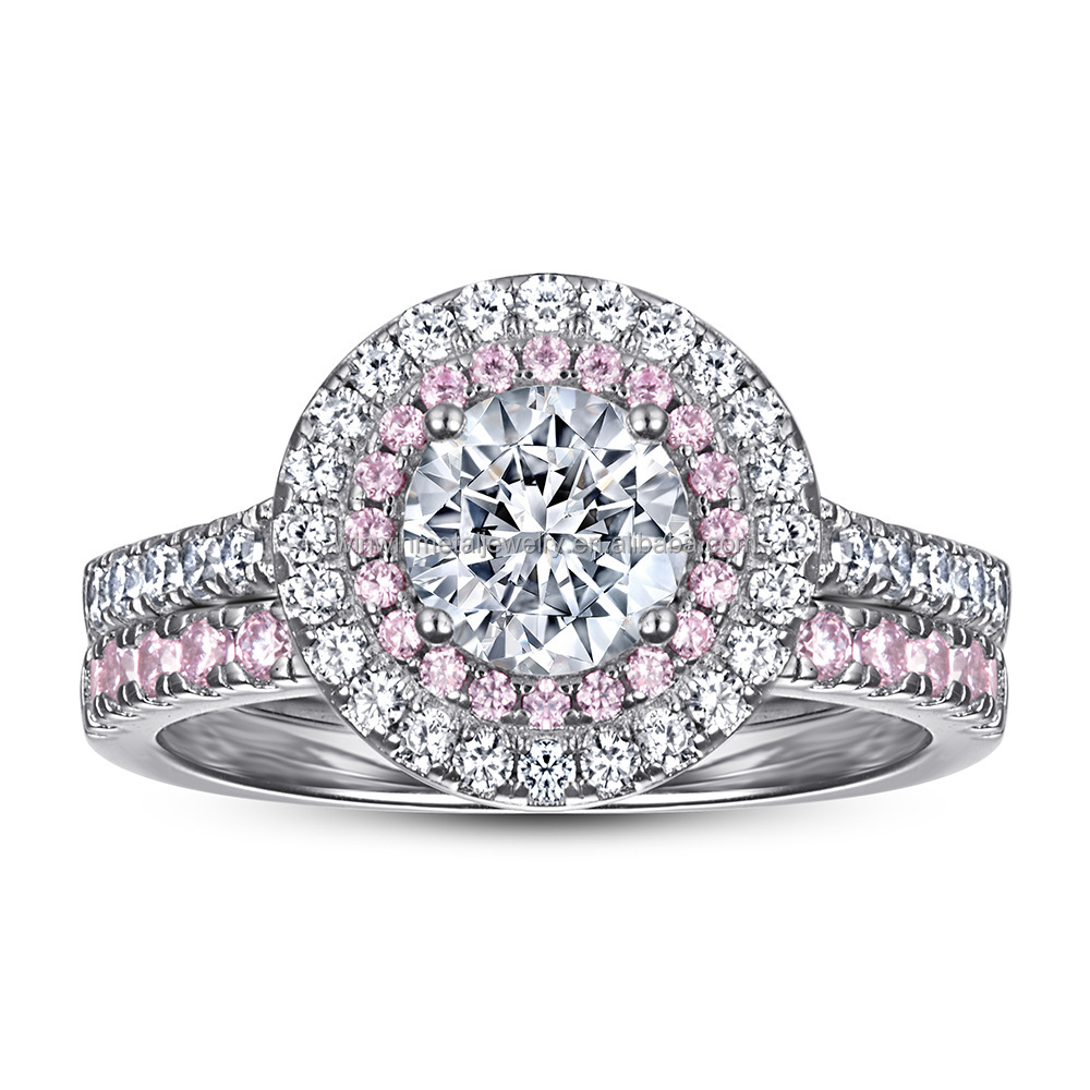 925 Sterling Silver Bridal Ring Sets Round Cut CZ Engagement Wedding Rings For Her