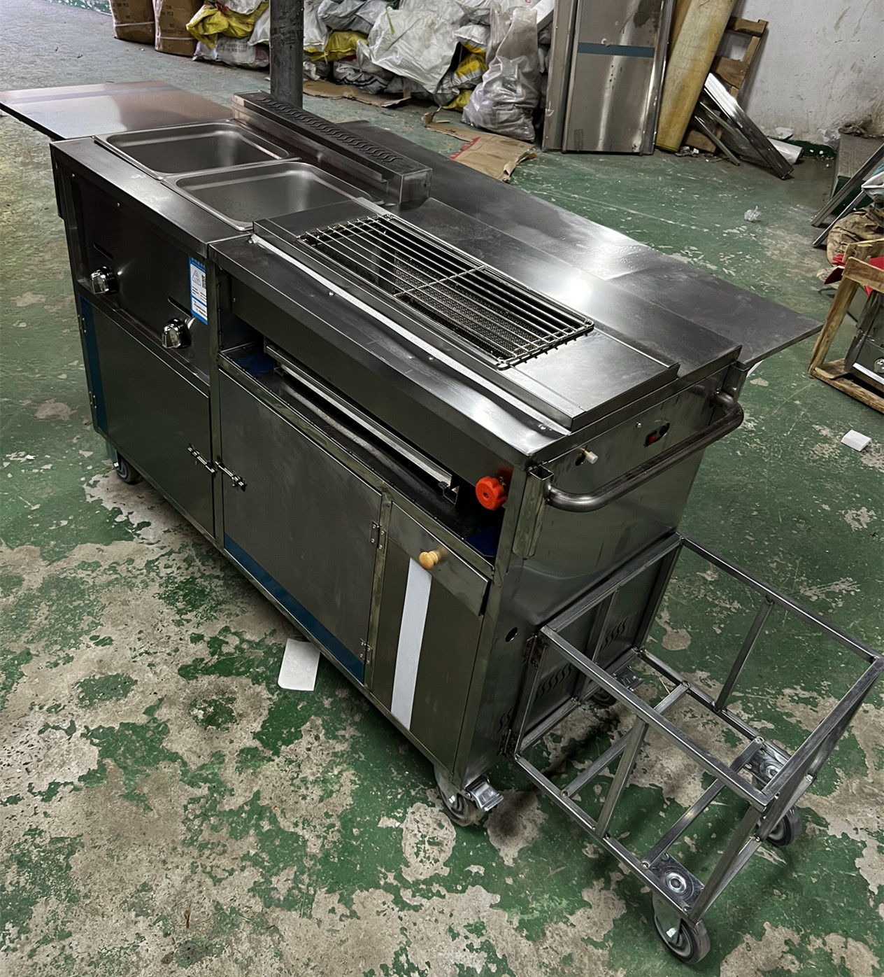 110v/220v Mobile Stainless Steel Street Food Snack Gas Trolley Handcart Cart for 2023