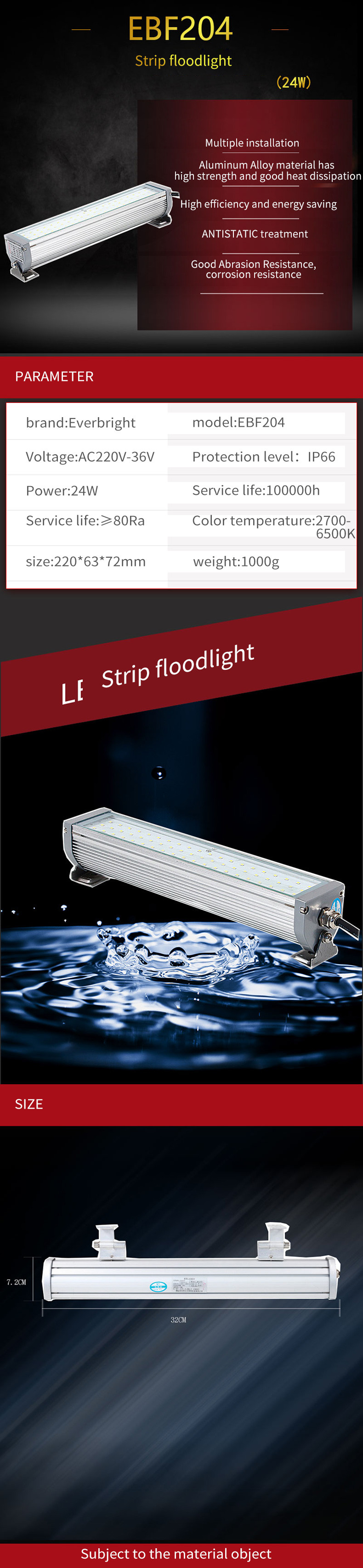 ODM Abrasion Resistance 24w Linear LED High Bays Wall Mounted