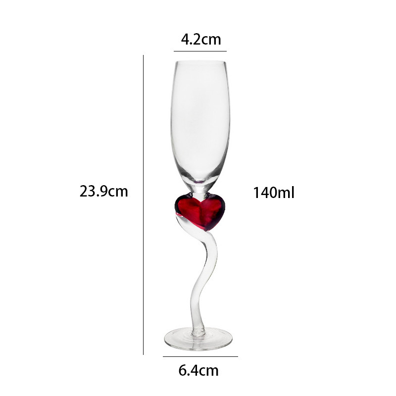 Heart Shaped 140ml Decorative Crystal Stem Wine Glasses With Curved Handle