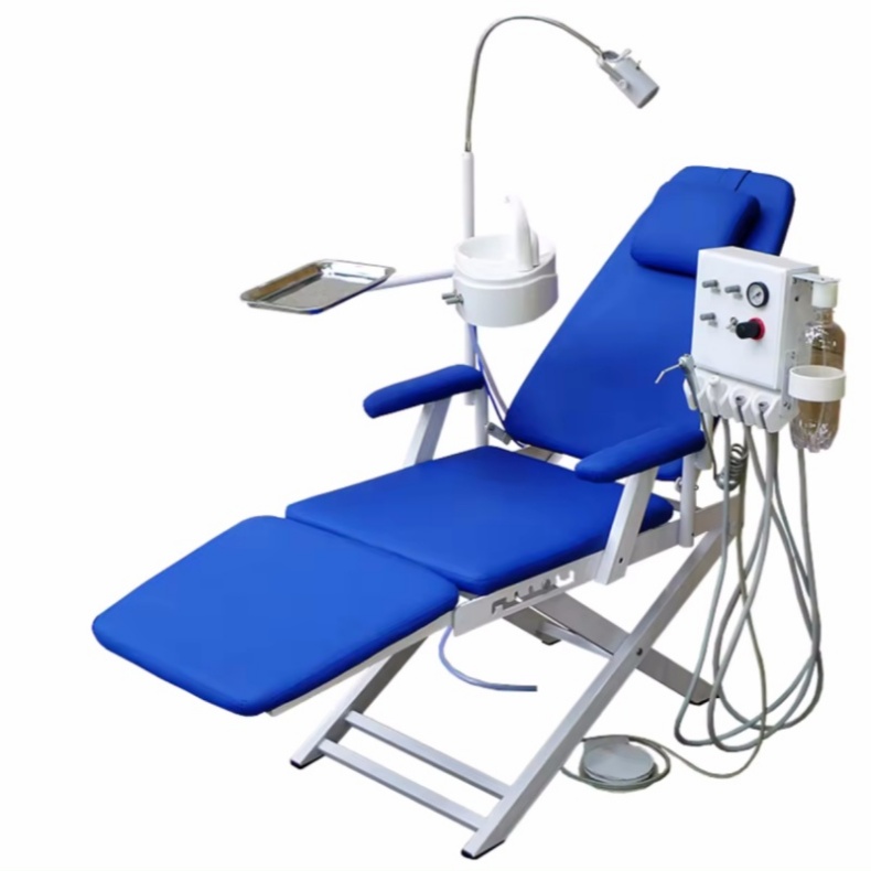 Mobile Dental Clinic Foldable Portable Dental Chair Unit With Hanging Turbine Unit