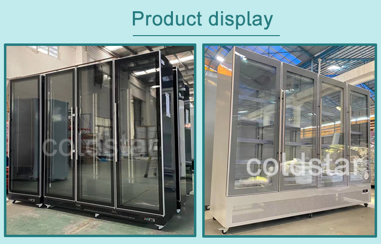 Drinks Beer Auto Defrost 4 Doors Cooler Commercial Display Fridge With 4 Wheels