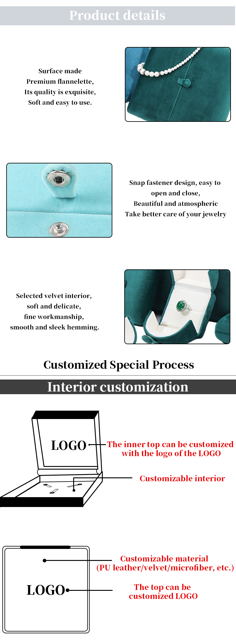Soft Custom Logo Necklace Ring Gift Box Velvet Color Jewelry Box by Hanhong