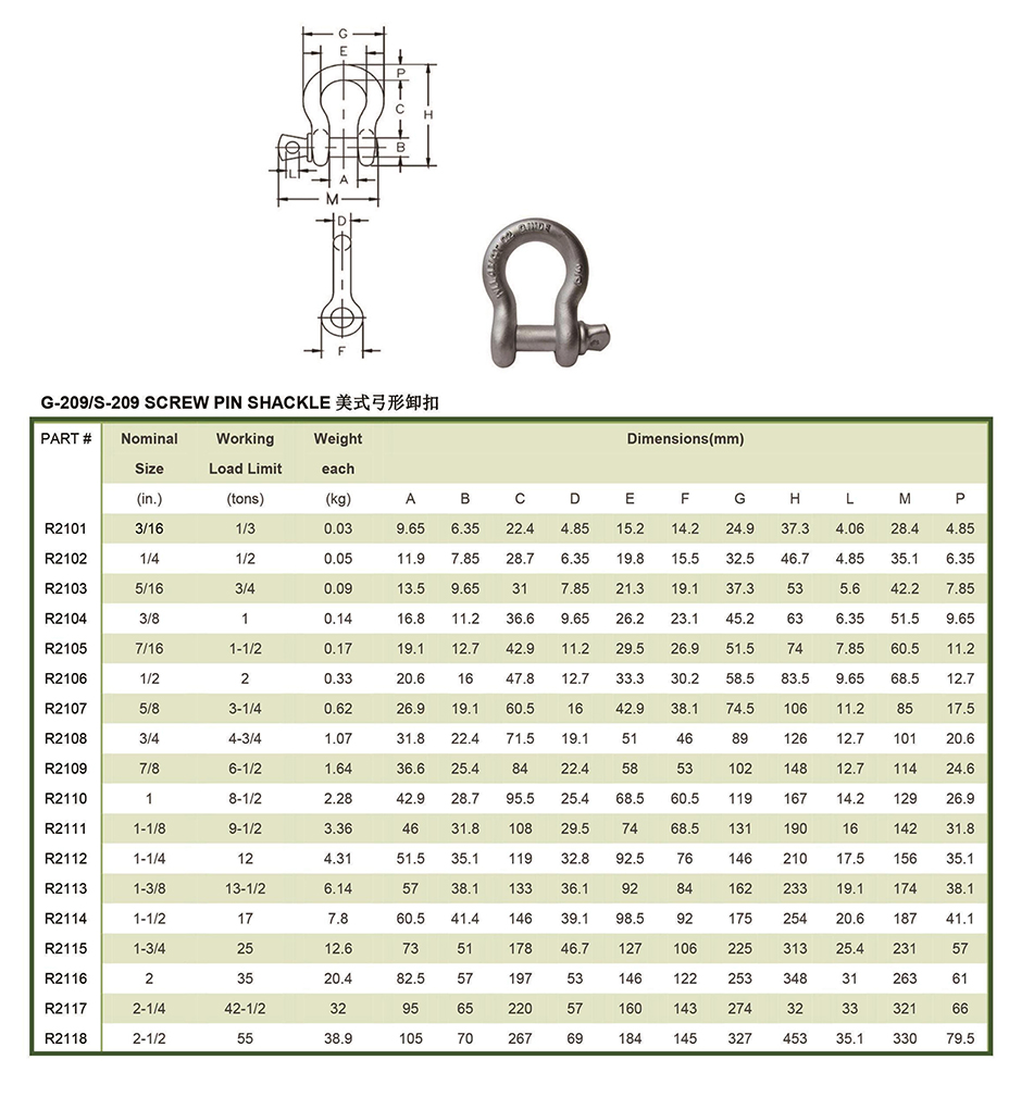 High Strength Carbon Steel G209 Bow Shackle Lifting With Galvanized Finish