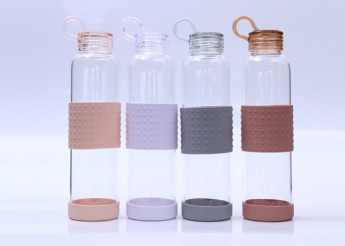 Round Glass Drinking Bottle With Silicone Sleeve Heat Resistant Feature