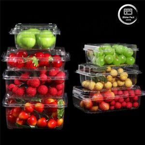 Grapes Lychees & Cherries PET Clamshell Food Containers Transparent Plastic