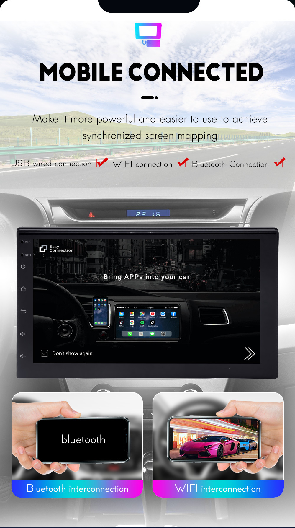 2 64G Car Radio with Rear View Camera Android Auto Carplay GPS Navigation WIFI Bluetooth