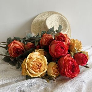 China Rose simulation fake flower dining table, coffee table decoration bouquet, high-end feeling, charred edge European artificial flower decoration, living room silk flower on sale