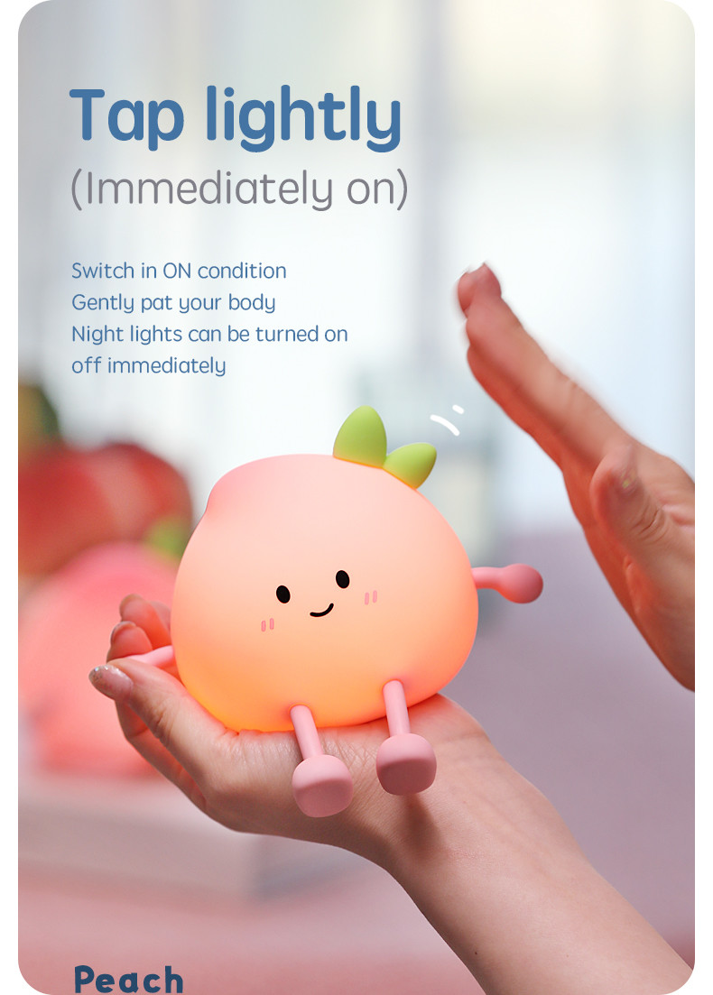 Latest Cute Peach Silicone Night Light Rechargeable Eye Protection Bedside Lamp For Baby Bedroom Colorful Peach Night Lighting