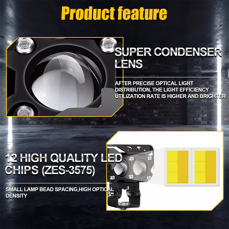 60W Motorcycle Driving Light Amber White Motorcycle Projector Light For Night Driving