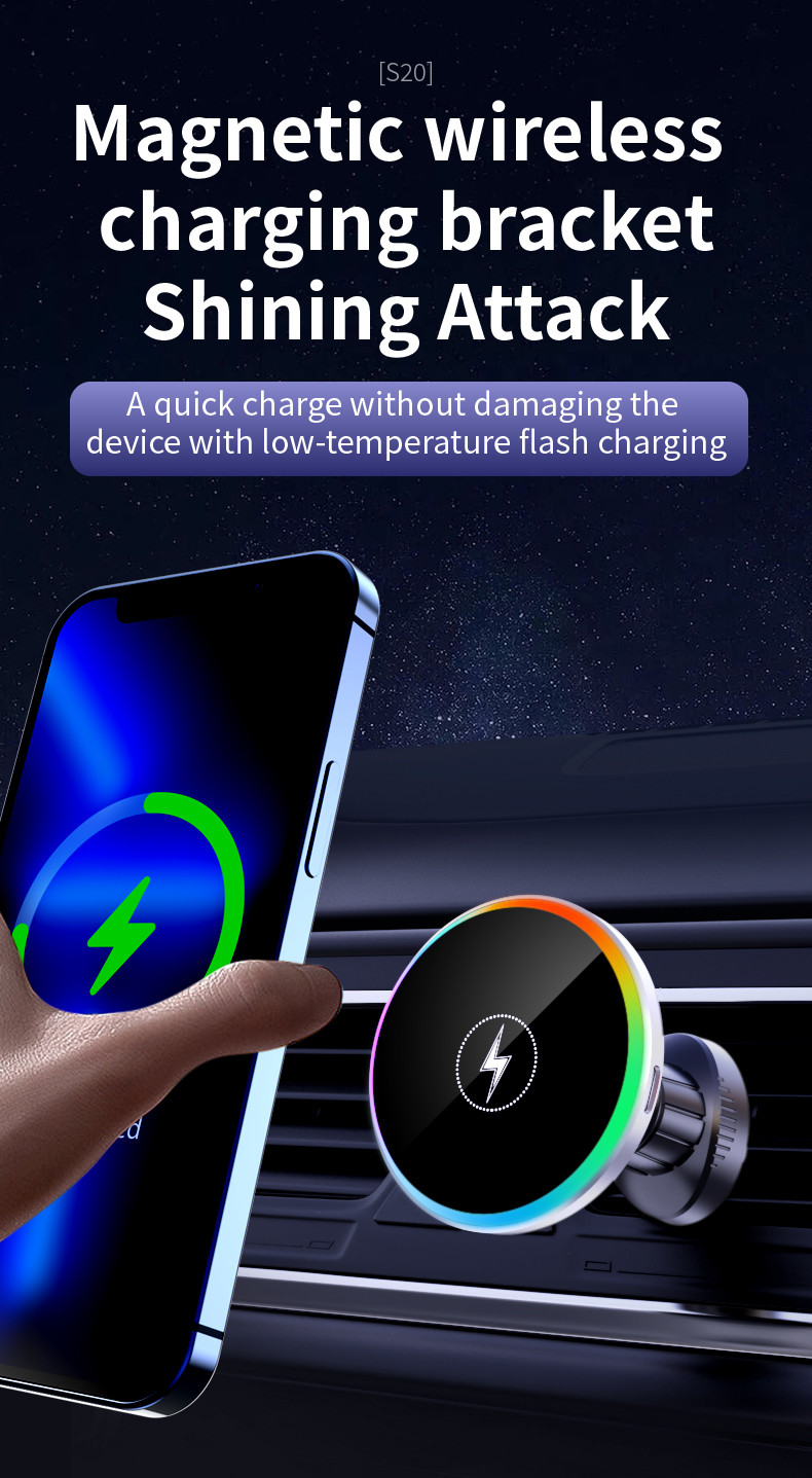 Universal Air Vent Magnetic Wireless Charger For Car with RBG Light