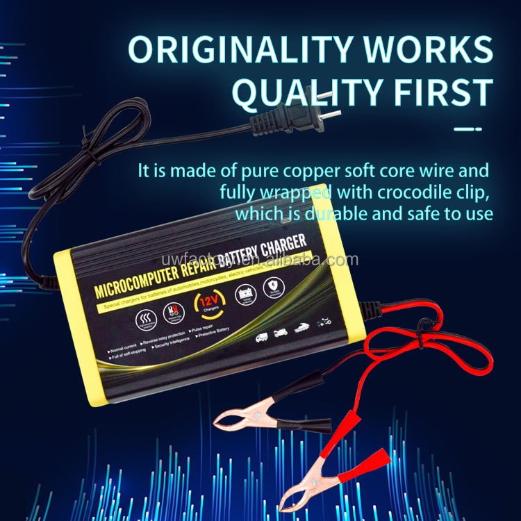 LCD Display Intelligent Battery Charger 12V 6A 8A for Microcomputers Motorcycles Trucks and Cars 90% Charging Efficiency