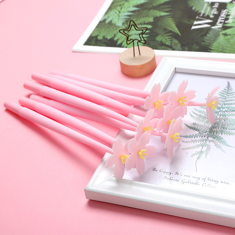 12pcs Cute Pink Flower Gel Ink Pens Writing Pens 0.5 Mm Black Ink Fun Kawaii Pens Bulk For Kids Office School Supplies