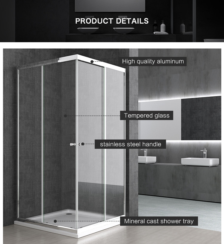 Standard Size Sliding Glass Bathroom Shower Room Aluminium Alloy Frame Material