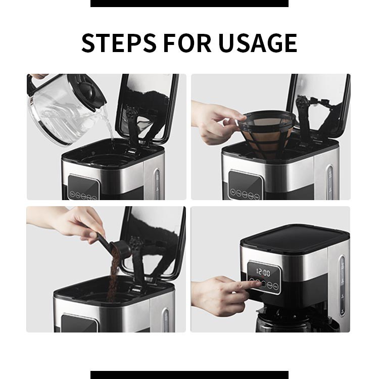 Automatic Brew Small Drip Filter Coffee Machine 1.5L Programmable Home Use