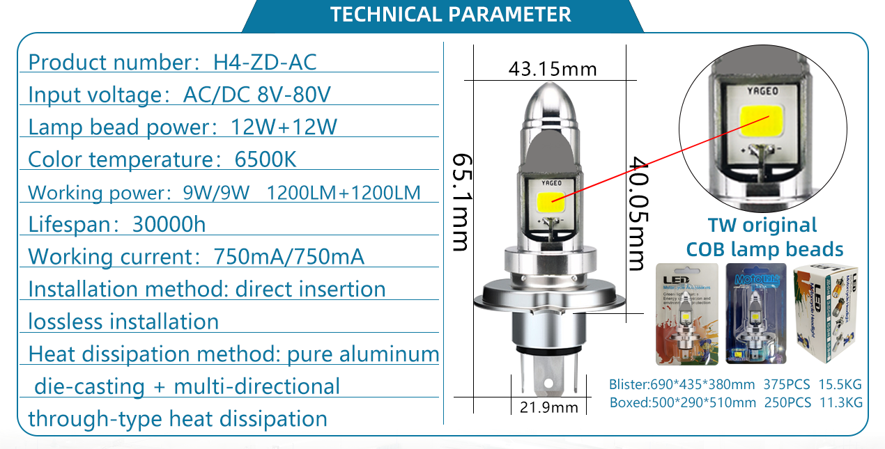 6500K Motorcycle LED Bulbs 30000h Lifespan Brightest Motorcycle Headlight