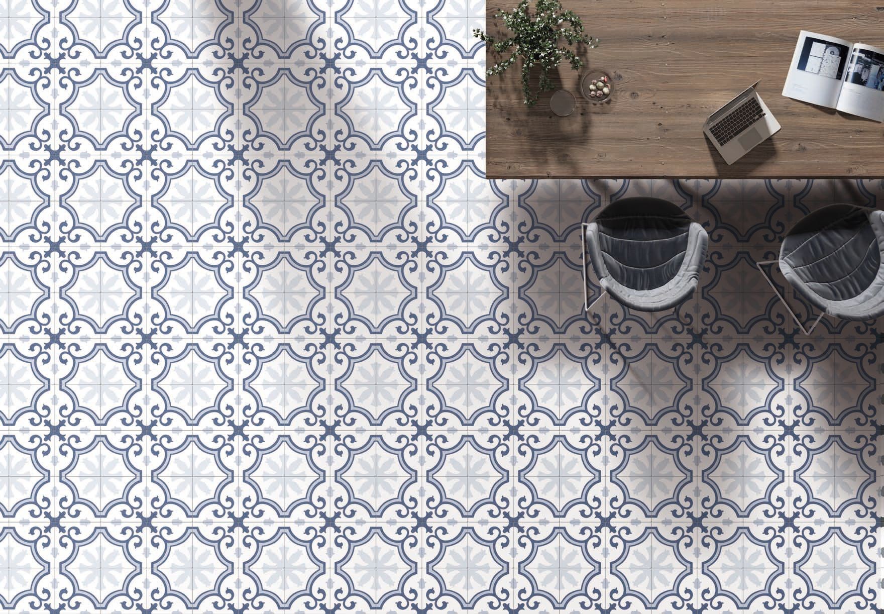 Blue And White 250x250mm durable Floor Ceramic Rustic Tile For Balcony And Retro Wall Tile For Kitchen