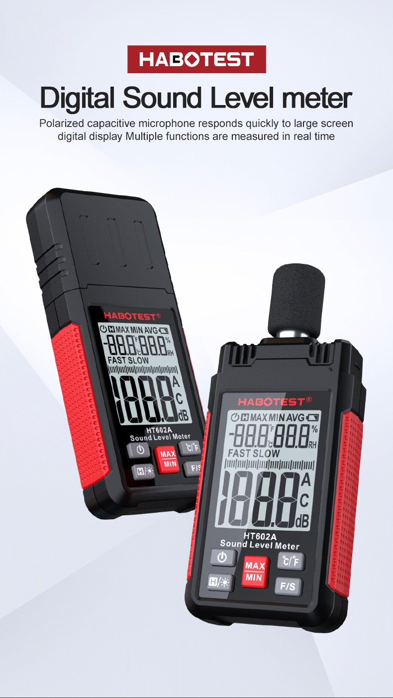 HT602A Sound Level Meter Digital Handheld DB Meter Sonometros Noise Audio Level Meter 30-130dB Decibels Mini Sound Meter