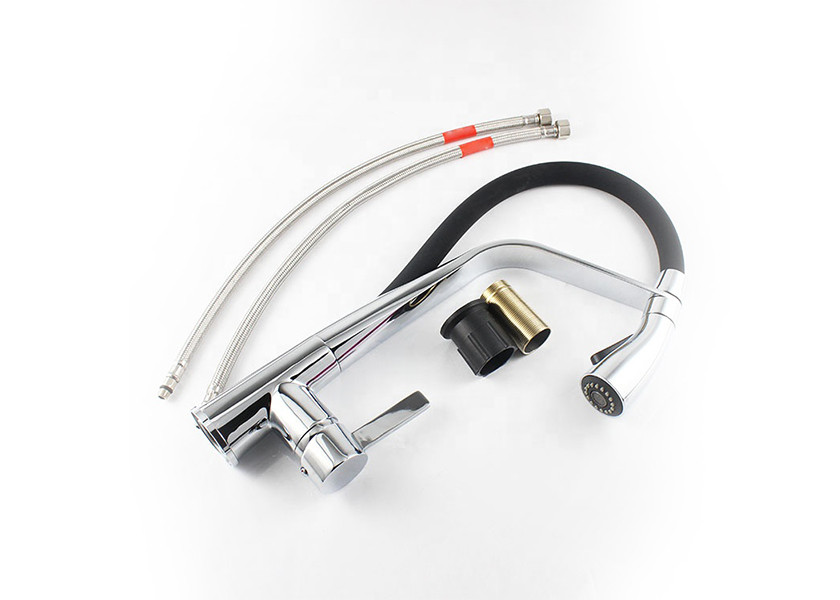 Pull Out Single Handle Kitchen Faucet UPC Spray Head Swan Neck 5.7L / Min Water Flow