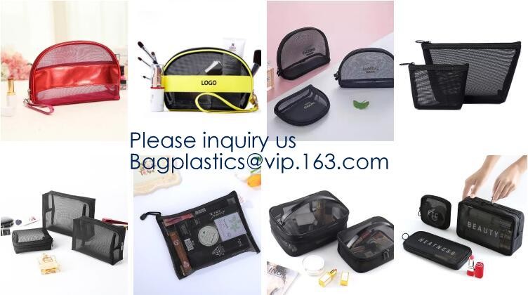 Multicolored Portable Travel Toiletry Pouch Nylon Mesh Cosmetic Makeup Organizer Bag with Zipper, bagease, bagplastics