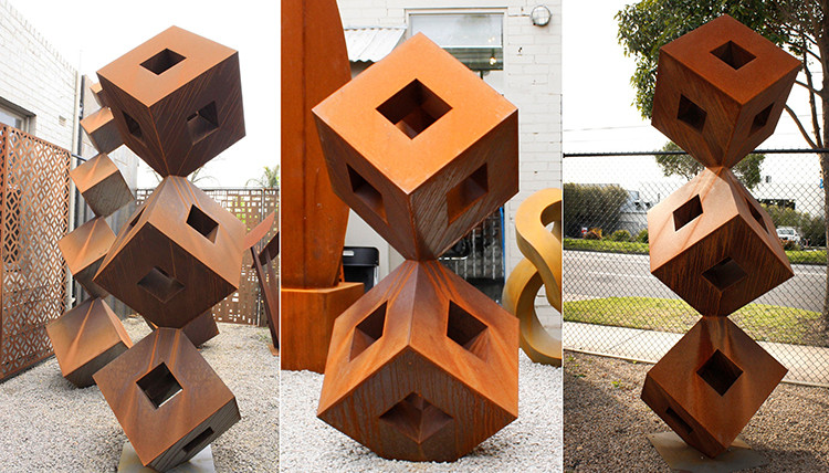 Rusted Curve Line Decor Yard Lawn Outdoor Modern Danger Block Corten Steel Sculpture