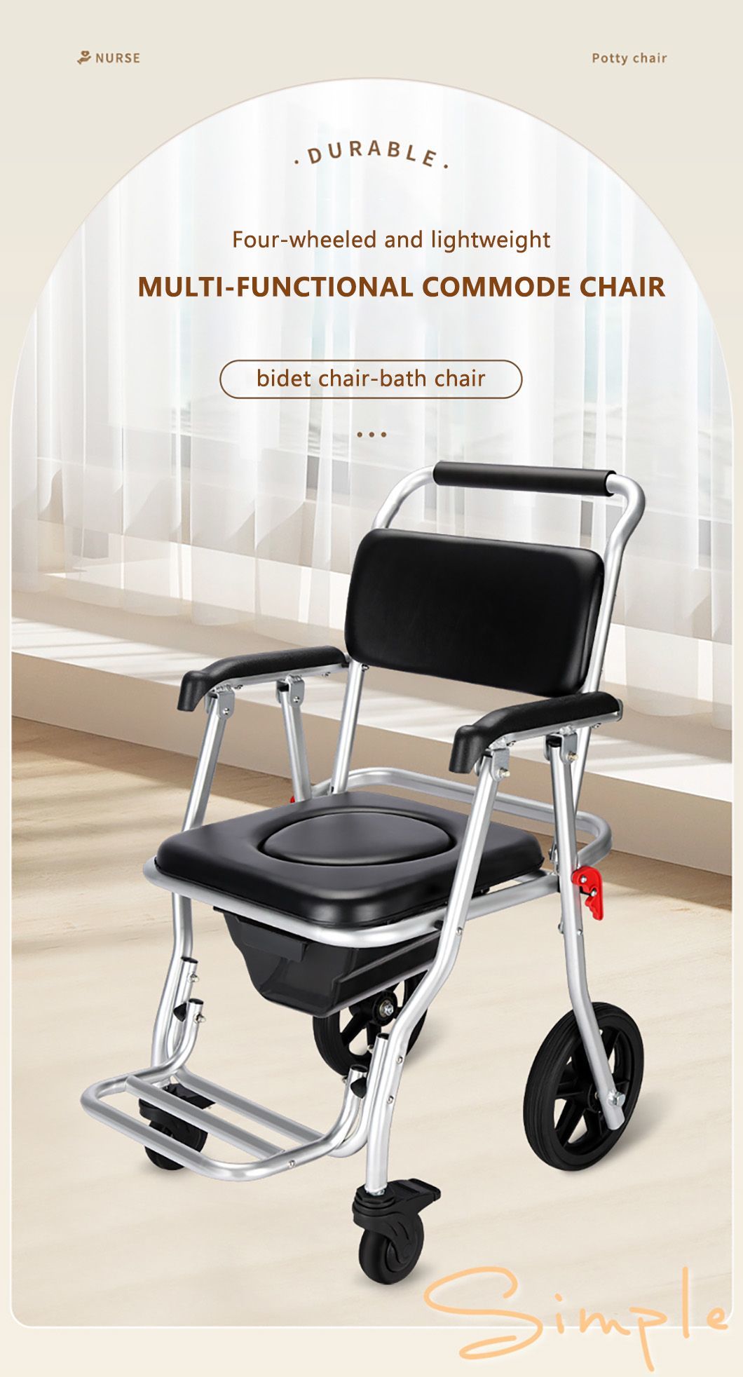 Pregnant Women and Elderly People Sit in Potty Chairs with Wheels