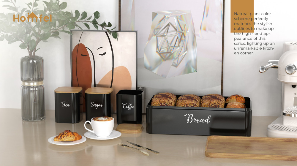 Metal Bread Bin Set Crown Series Kitchen Storage Containers for Bread Tea and Coffee