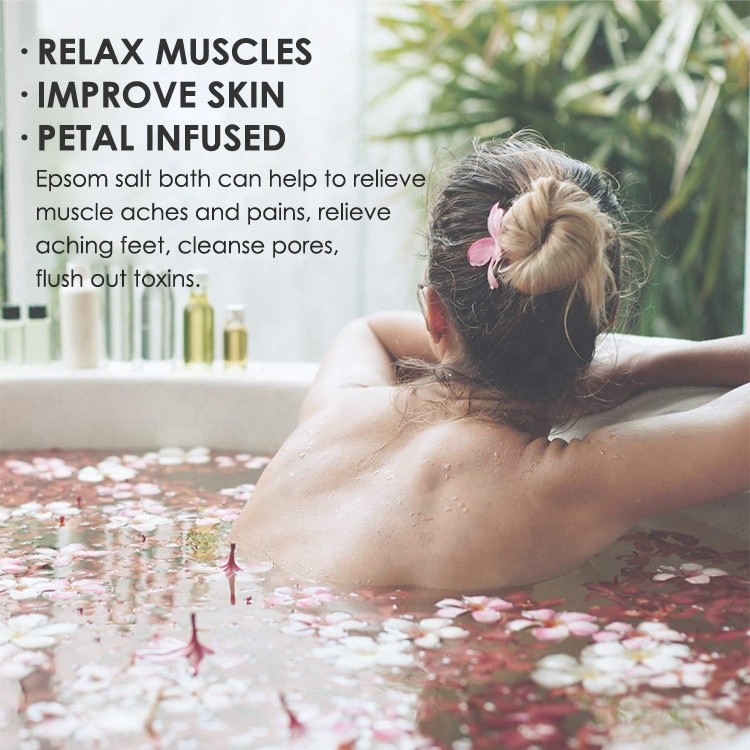 Rose Petal Relaxing Bath Salts OEM Spa Relaxing Dead Sea Lavender Bath Salts With Flowers