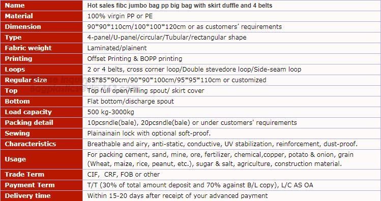FIBC big bag 1000kg/Polypropylene woven sand bags/super sacks 1500kg for construction,PP woven bulk big ton bag jumbo ba