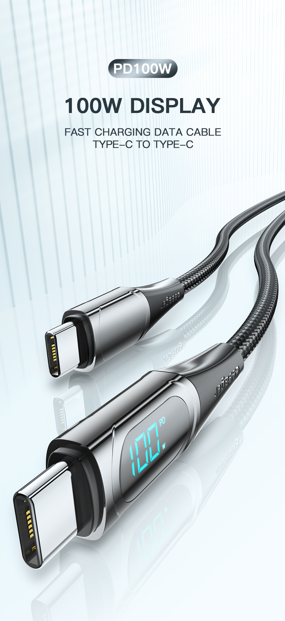 QC3.0 Usb C To C Cable Led Fast Charger Type C Cable 5a 100w