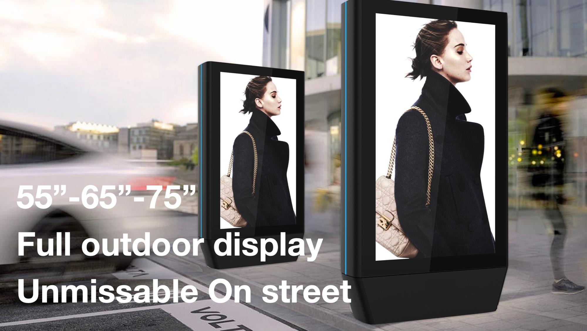 IP56 design Floor Standing Lcd Advertising Display Digital Information Kiosk 3000nits