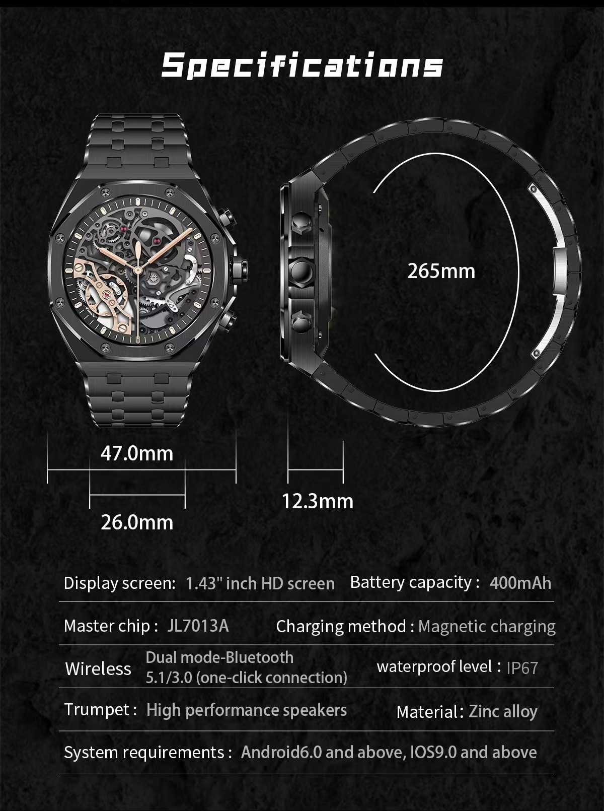 AK68 Gold Stainless Steel Smart Watch 1.43 Inch Health Monitoring Smartwatch Amoled Screen